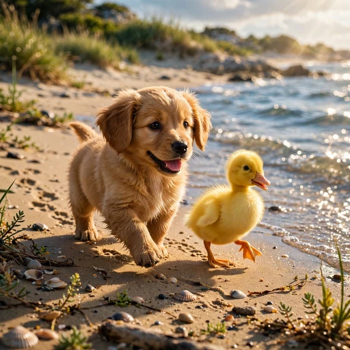 Puppy duckling beach profile picture — original AI artwork for WhatsApp DP