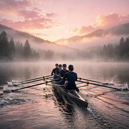 Rowing Team at Misty Dawn Lake Motivational WhatsApp DP profile picture