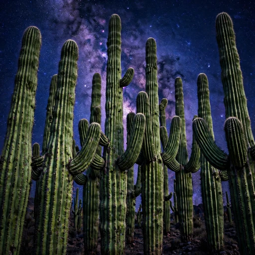 Saguaro cacti silhouettes under the Milky Way at night, dp