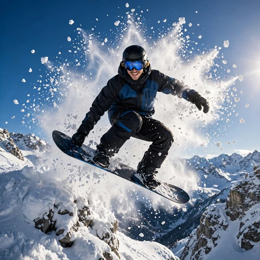 snowboarder jumping off snowy cliff in powder motivational dp