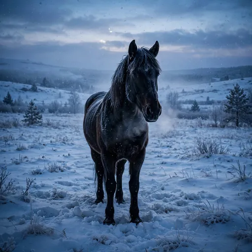 Solitary Horse in Snowy Field, square sad WhatsApp DP