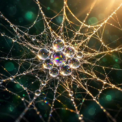 spiderweb sparkling dewdrops sunrise DP