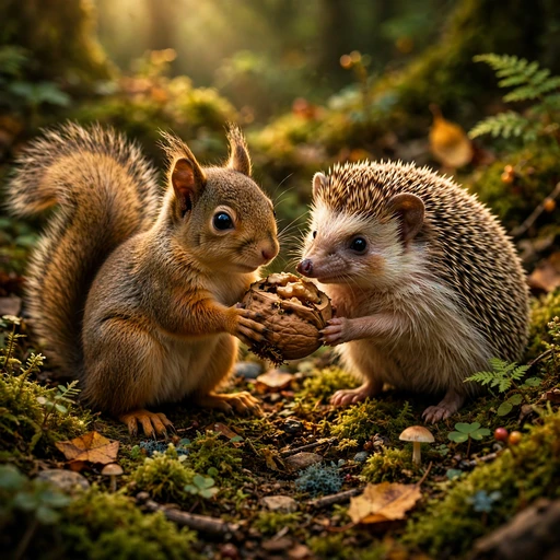 Squirrel hedgehog walnut profile picture — original AI artwork for WhatsApp DP
