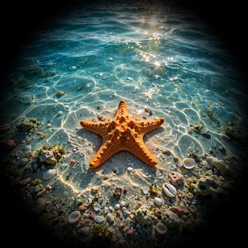 Starfish on coral sand in a tidepool, nature DP
