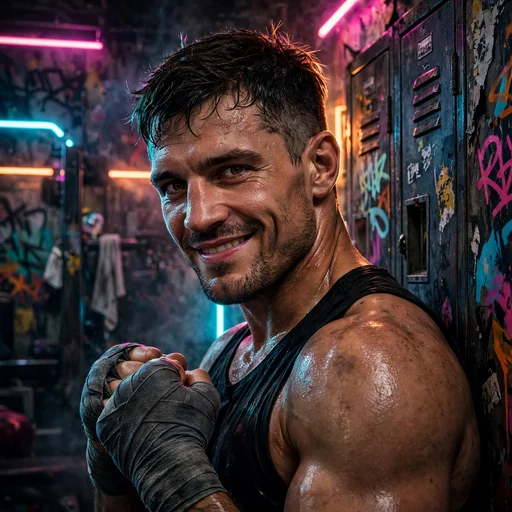 boxer with hand wraps in neon gym attitude dp