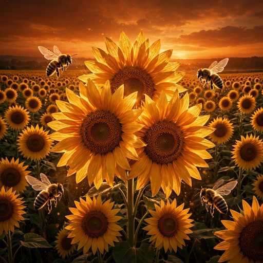 Sunflower field at sunset with honeybees, nature profile picture