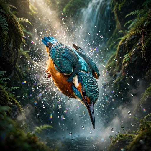 Kingfisher's Brave Dive Through the Falls motivational WhatsApp DP