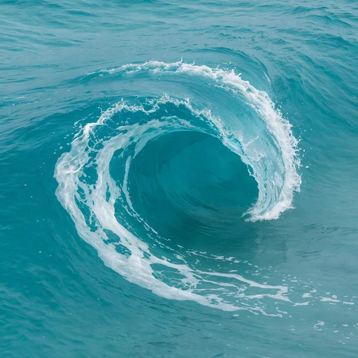 Turquoise ocean wave captured from directly above forming a perfect curl