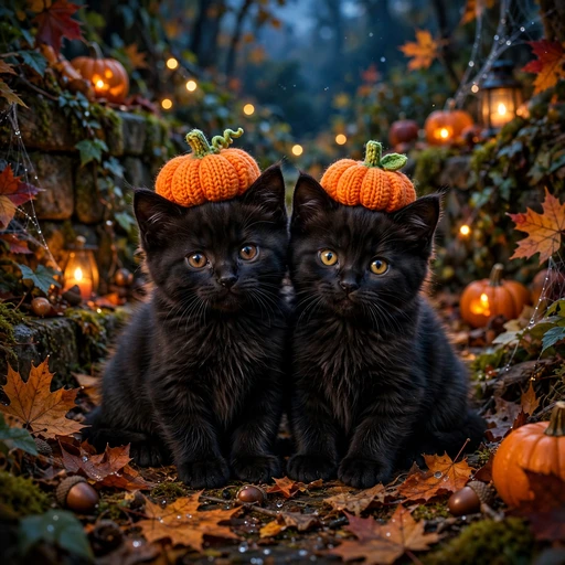 Two black cats pumpkin hats profile picture — original AI artwork for WhatsApp DP