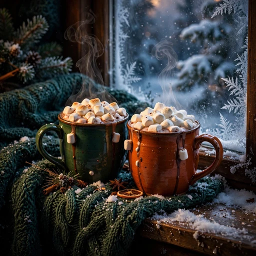 Two cocoa mugs window profile picture — original AI artwork for WhatsApp DP