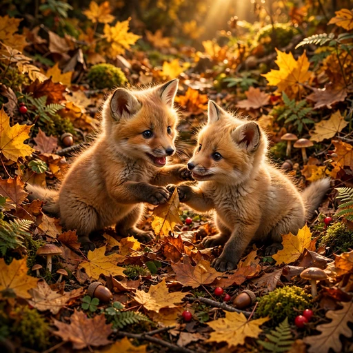 Two fox cubs autumn profile picture — original AI artwork for WhatsApp DP