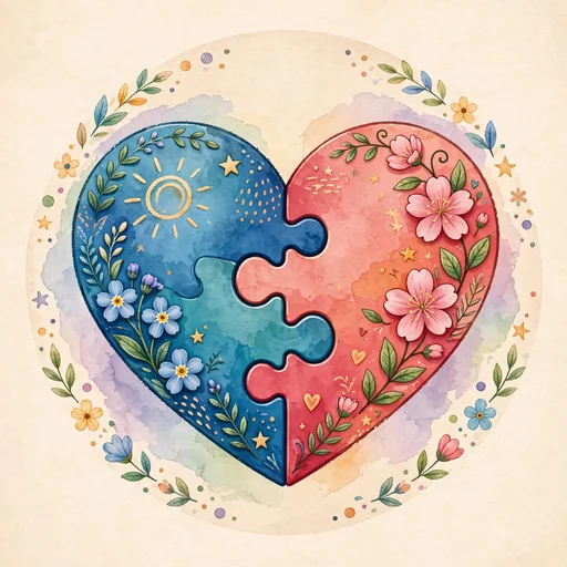 Two jigsaw puzzle pieces fitting perfectly together forming a heart shape