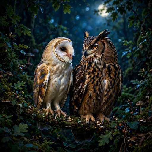 Two owls moonlight profile picture — original AI artwork for WhatsApp DP
