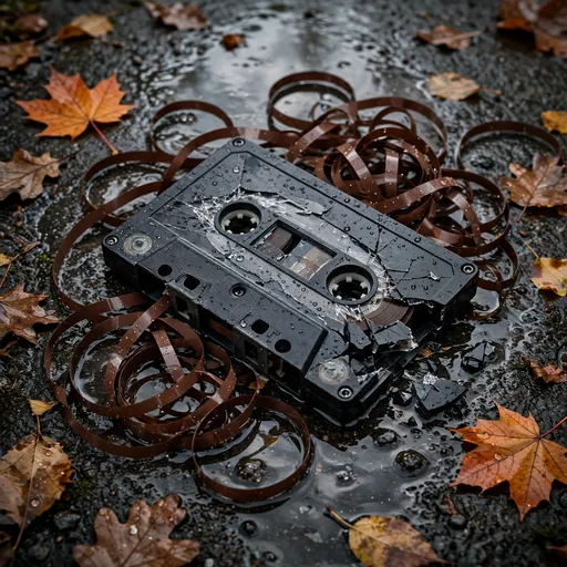 Unspooled Cassette on Rainy Pavement DP — free sad WhatsApp DP download