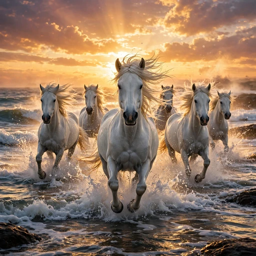 White Wild Horses Galloping in Surf Nature WhatsApp DP profile picture