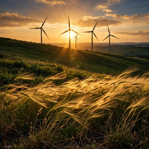 wind turbines on green hill at golden hour motivational dp