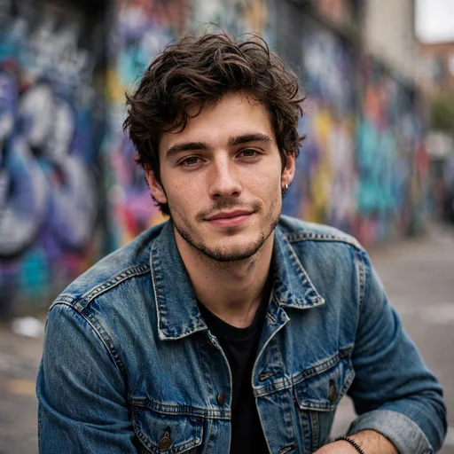 Fictional young man in a denim jacket with urban street style